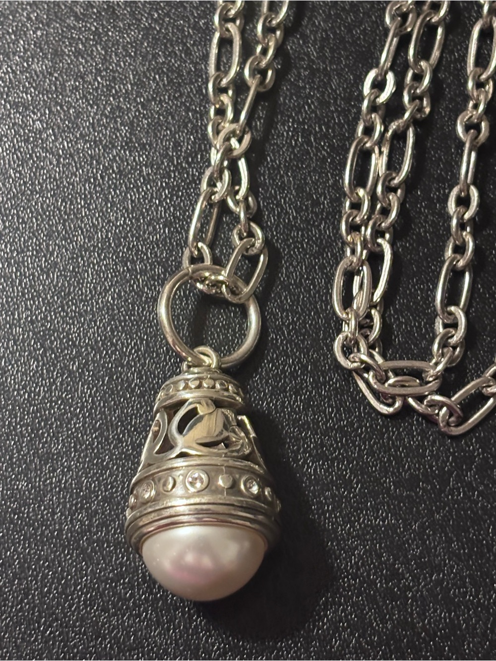Brighton Silver Pearl Teardrop Pendant Necklace - White Pearl